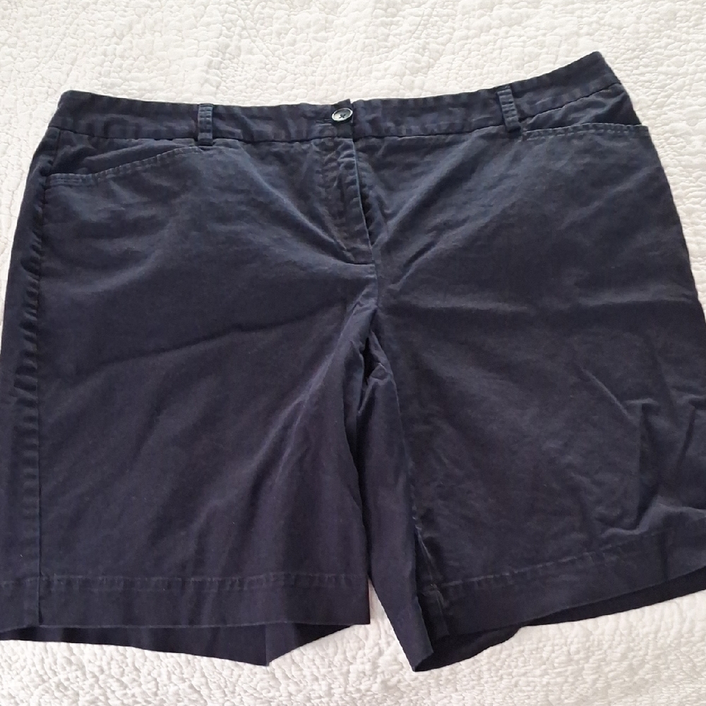 Lands End 18 Fit 2 Navy Blue Shorts Flat Front Pockets